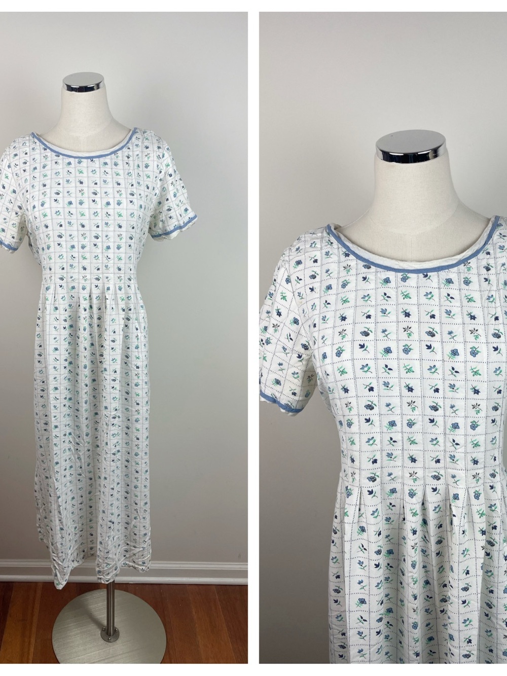 Sarah Elizabeth White Blue Green Floral Cottagecore Maxi Dress Women size 14